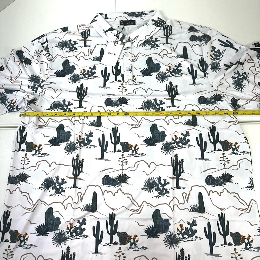White Cactus Print Golf Polo Shirt Quick Dry - Picture 3 of 9